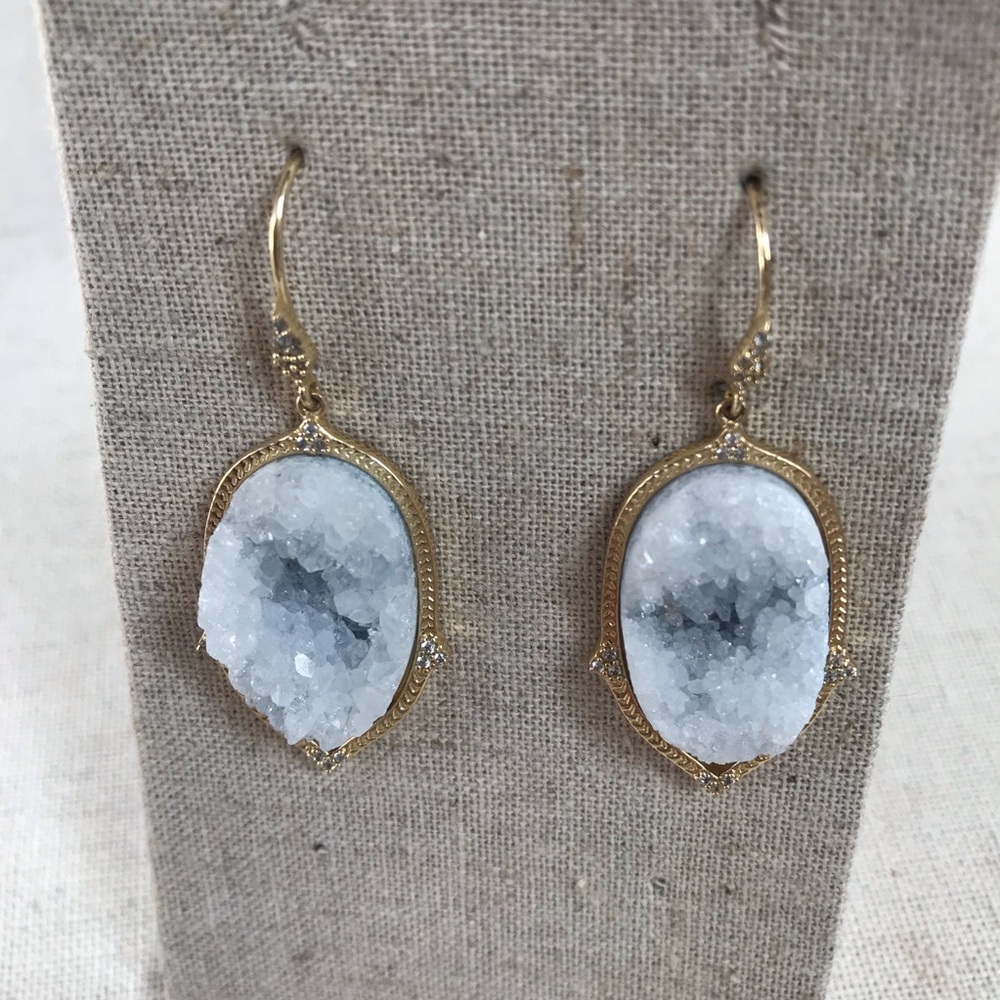 Blue gemstone druzy earrings - blue gold